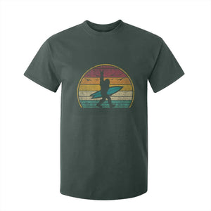 Vintage Bigfoot Surfing T Shirt For Kid Sasquatch Beach Vacation Retro Surf Sun Shaka TS10 Dark Forest Green Print Your Wear