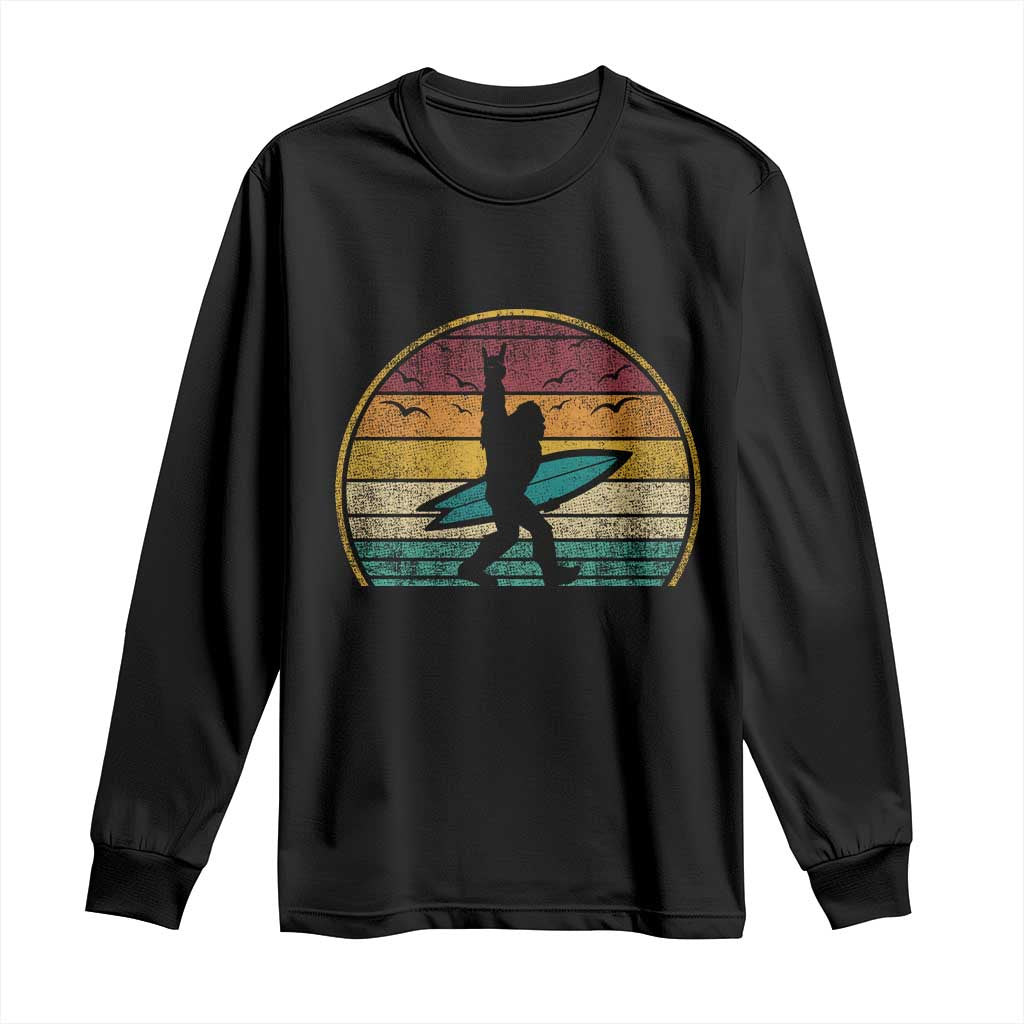 Vintage Bigfoot Surfing Long Sleeve Shirt Sasquatch Beach Vacation Retro Surf Sun Shaka TS10 Black Print Your Wear