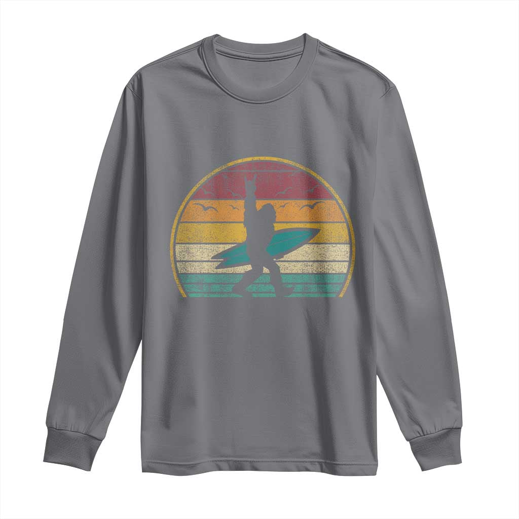 Vintage Bigfoot Surfing Long Sleeve Shirt Sasquatch Beach Vacation Retro Surf Sun Shaka TS10 Charcoal Print Your Wear