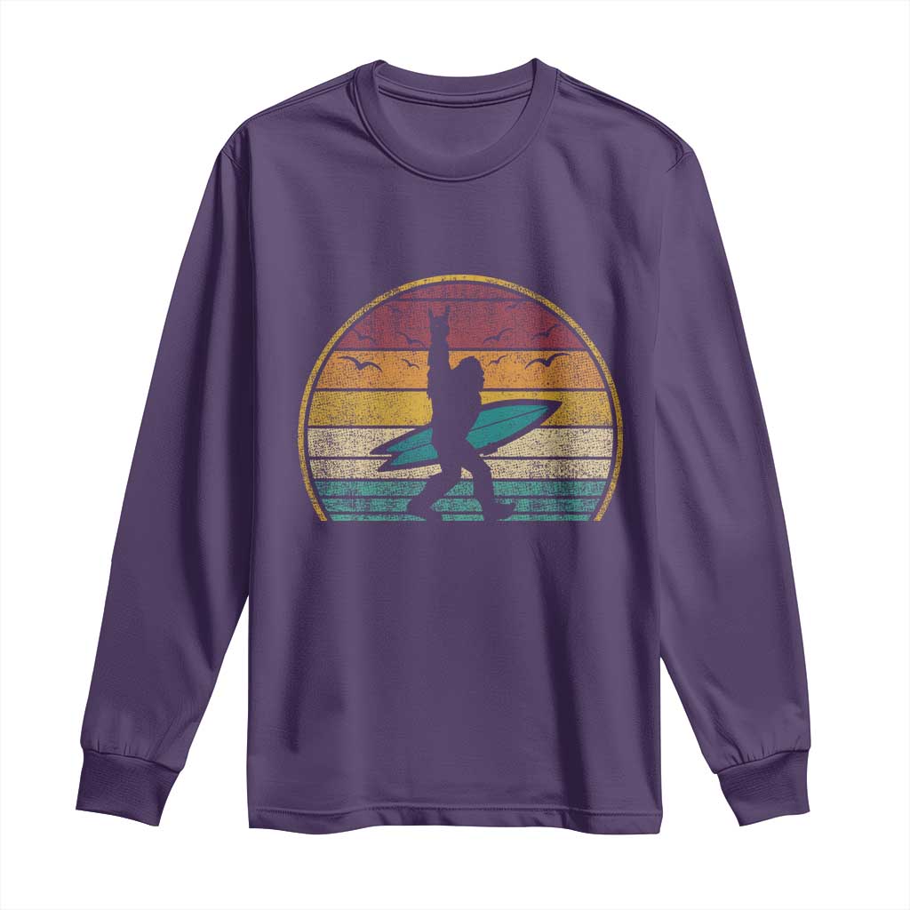 Vintage Bigfoot Surfing Long Sleeve Shirt Sasquatch Beach Vacation Retro Surf Sun Shaka TS10 Purple Print Your Wear