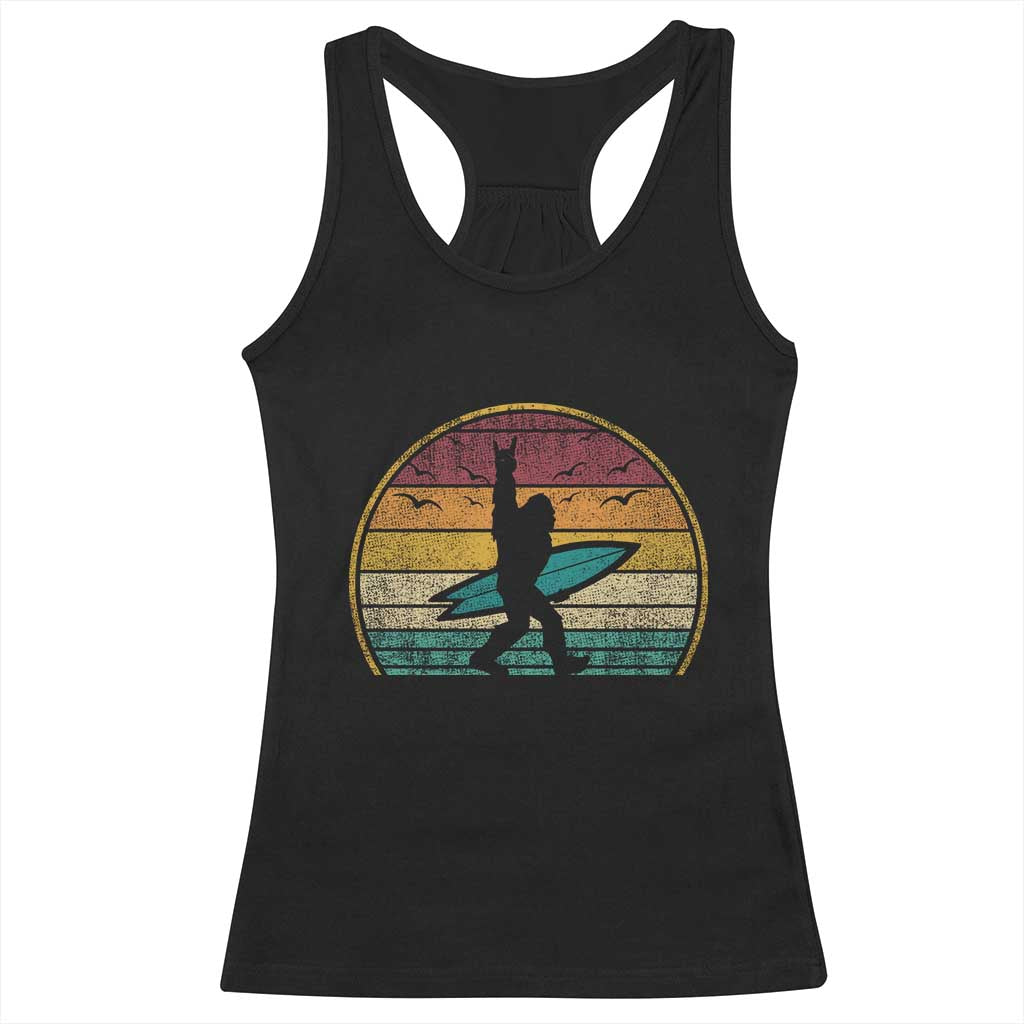 Vintage Bigfoot Surfing Racerback Tank Top Sasquatch Beach Vacation Retro Surf Sun Shaka TS10 Black Print Your Wear