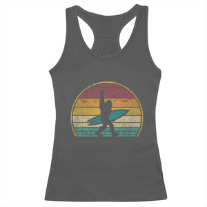 Vintage Bigfoot Surfing Racerback Tank Top Sasquatch Beach Vacation Retro Surf Sun Shaka TS10 Dark Heather Print Your Wear