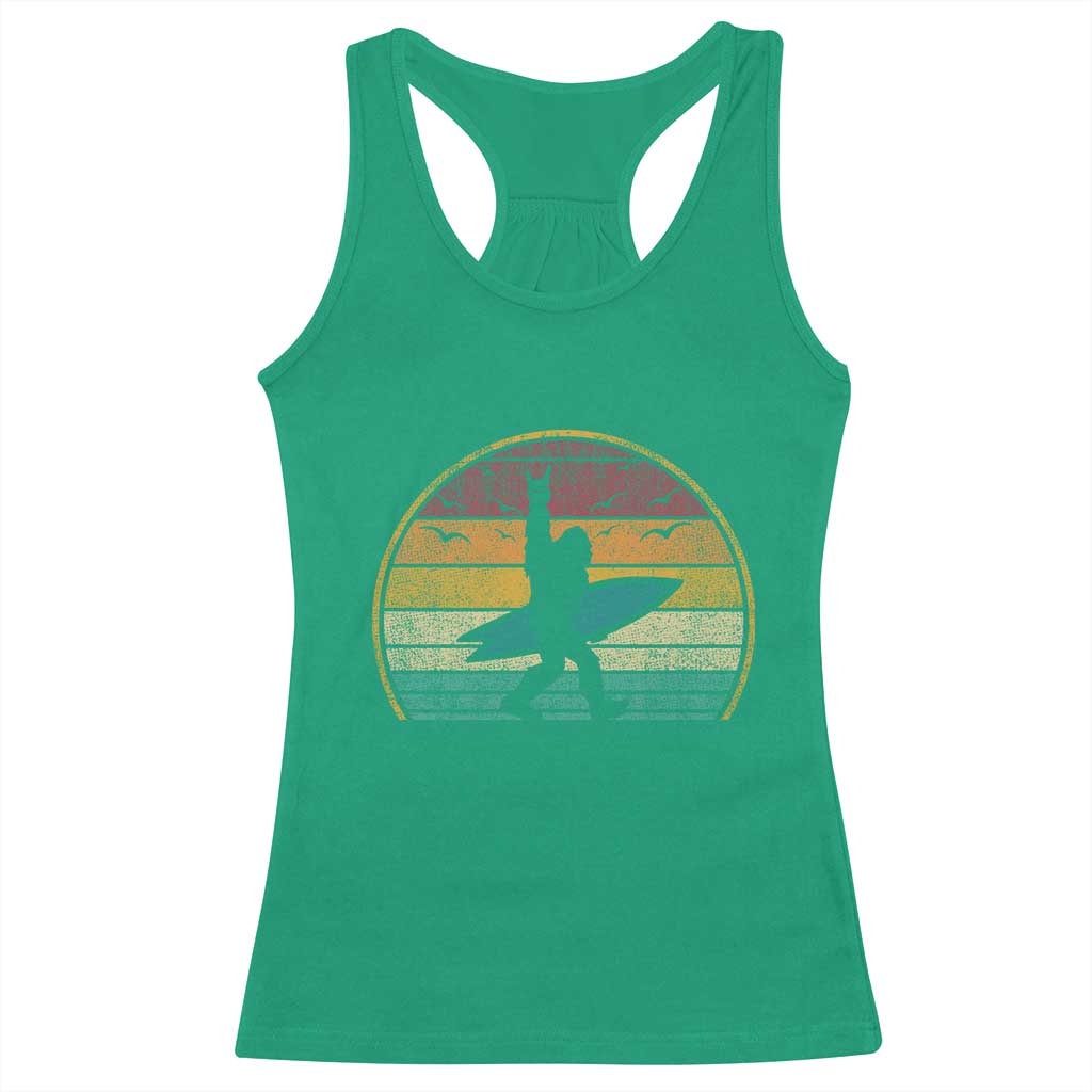 Vintage Bigfoot Surfing Racerback Tank Top Sasquatch Beach Vacation Retro Surf Sun Shaka TS10 Irish Green Print Your Wear
