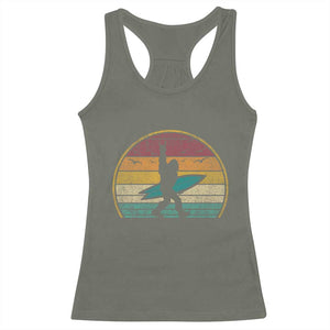 Vintage Bigfoot Surfing Racerback Tank Top Sasquatch Beach Vacation Retro Surf Sun Shaka TS10 Military Green Print Your Wear
