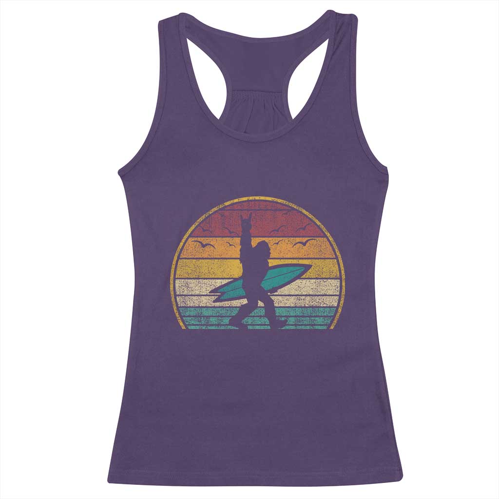 Vintage Bigfoot Surfing Racerback Tank Top Sasquatch Beach Vacation Retro Surf Sun Shaka TS10 Purple Print Your Wear