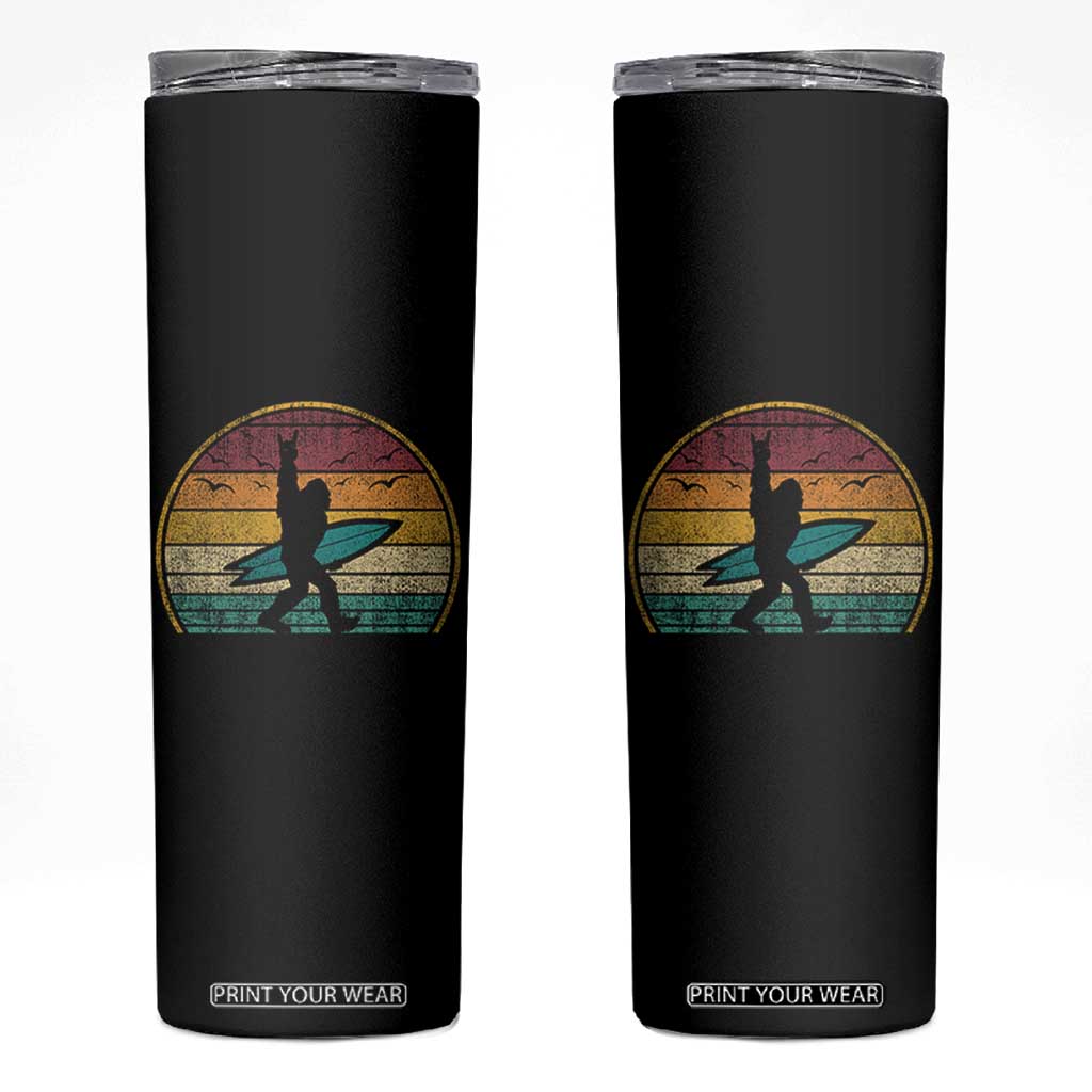 Vintage Bigfoot Surfing Skinny Tumbler Sasquatch Beach Vacation Retro Surf Sun Shaka TS10 Black Print Your Wear