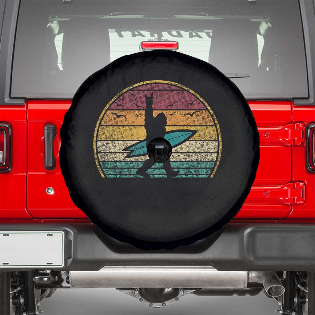 Vintage Bigfoot Surfing Spare Tire Cover Sasquatch Beach Vacation Retro Surf Sun Shaka TS10 Black Print Your Wear