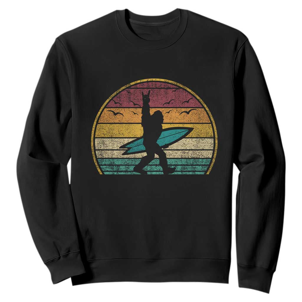 Vintage Bigfoot Surfing Sweatshirt Sasquatch Beach Vacation Retro Surf Sun Shaka TS10 Black Print Your Wear