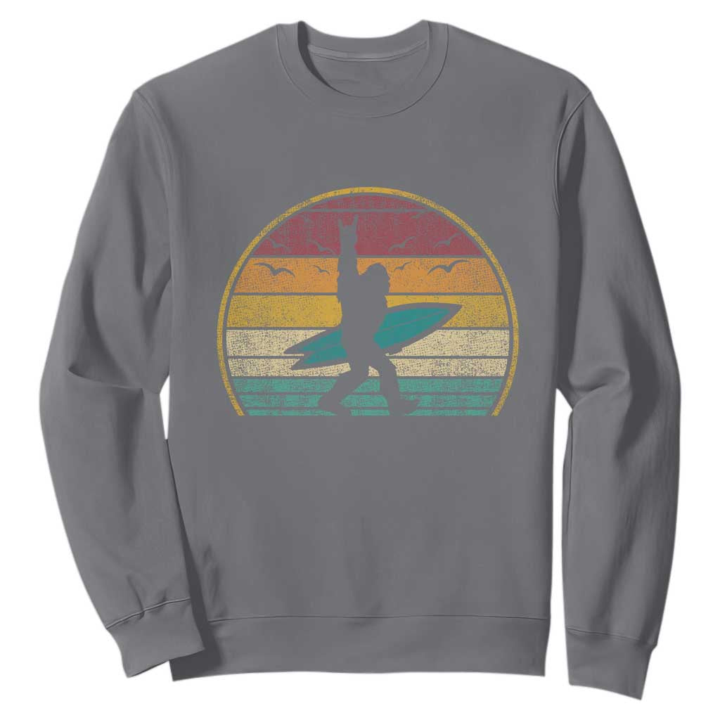 Vintage Bigfoot Surfing Sweatshirt Sasquatch Beach Vacation Retro Surf Sun Shaka TS10 Charcoal Print Your Wear