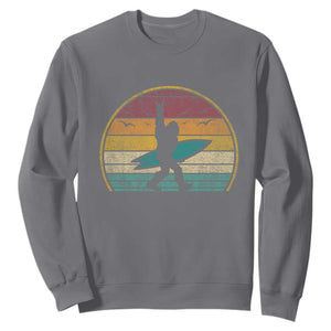 Vintage Bigfoot Surfing Sweatshirt Sasquatch Beach Vacation Retro Surf Sun Shaka TS10 Charcoal Print Your Wear