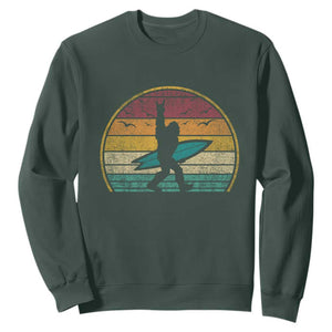 Vintage Bigfoot Surfing Sweatshirt Sasquatch Beach Vacation Retro Surf Sun Shaka TS10 Dark Forest Green Print Your Wear