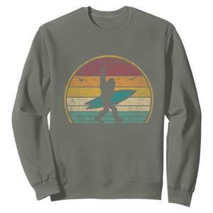 Vintage Bigfoot Surfing Sweatshirt Sasquatch Beach Vacation Retro Surf Sun Shaka TS10 Military Green Print Your Wear
