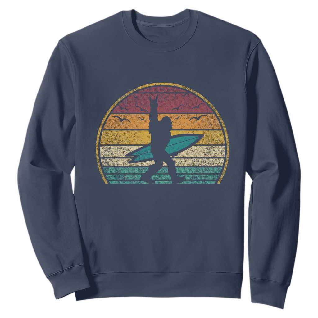 Vintage Bigfoot Surfing Sweatshirt Sasquatch Beach Vacation Retro Surf Sun Shaka TS10 Navy Print Your Wear