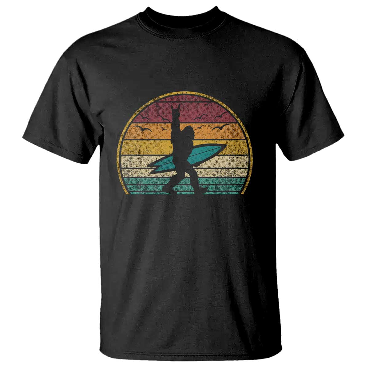 Vintage Bigfoot Surfing T Shirt Sasquatch Beach Vacation Retro Surf Sun Shaka TS10 Black Print Your Wear