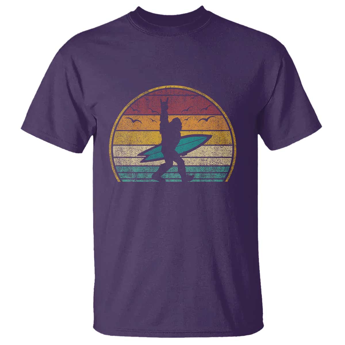 Vintage Bigfoot Surfing T Shirt Sasquatch Beach Vacation Retro Surf Sun Shaka TS10 Purple Print Your Wear