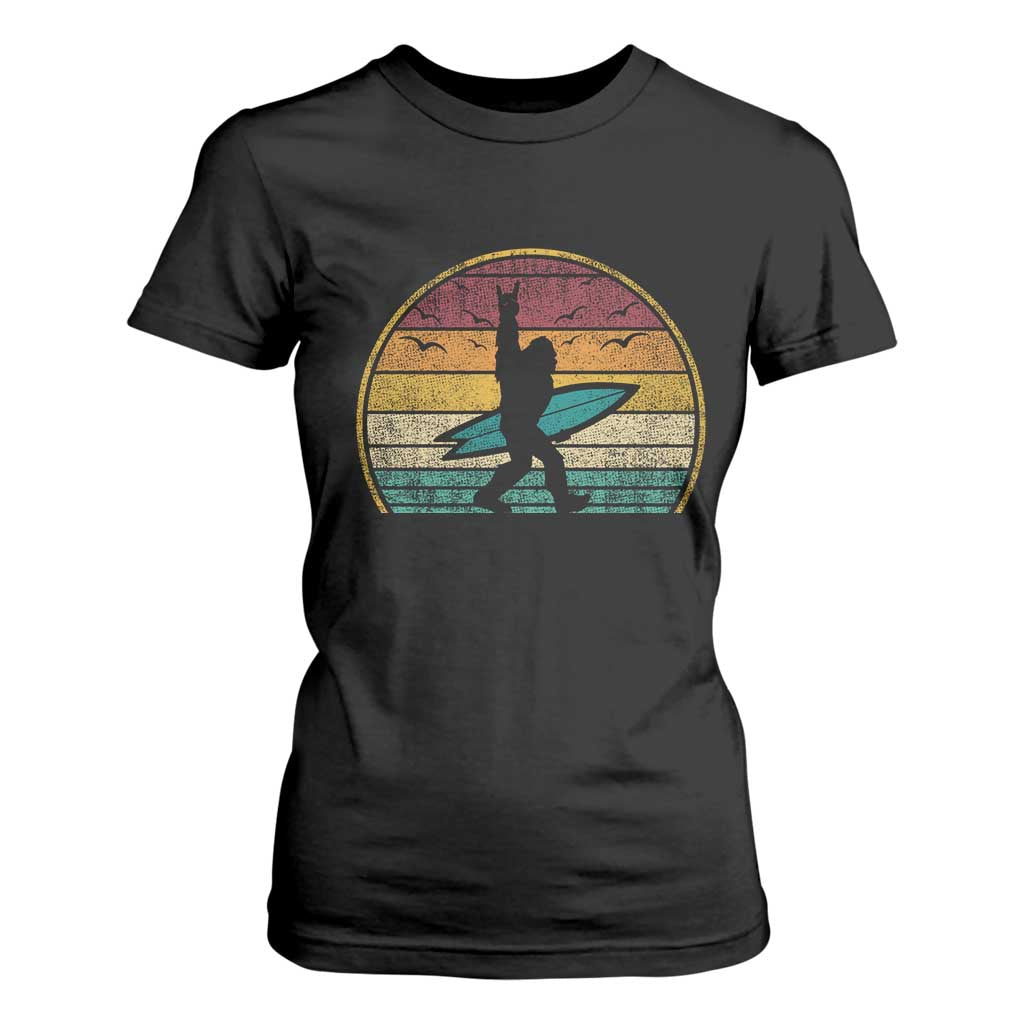 Vintage Bigfoot Surfing T Shirt For Women Sasquatch Beach Vacation Retro Surf Sun Shaka TS10 Black Print Your Wear