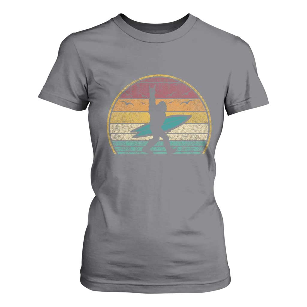Vintage Bigfoot Surfing T Shirt For Women Sasquatch Beach Vacation Retro Surf Sun Shaka TS10 Charcoal Print Your Wear