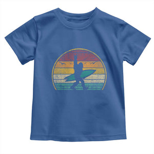 Vintage Bigfoot Surfing Toddler T Shirt Sasquatch Beach Vacation Retro Surf Sun Shaka TS10 Royal Blue Print Your Wear