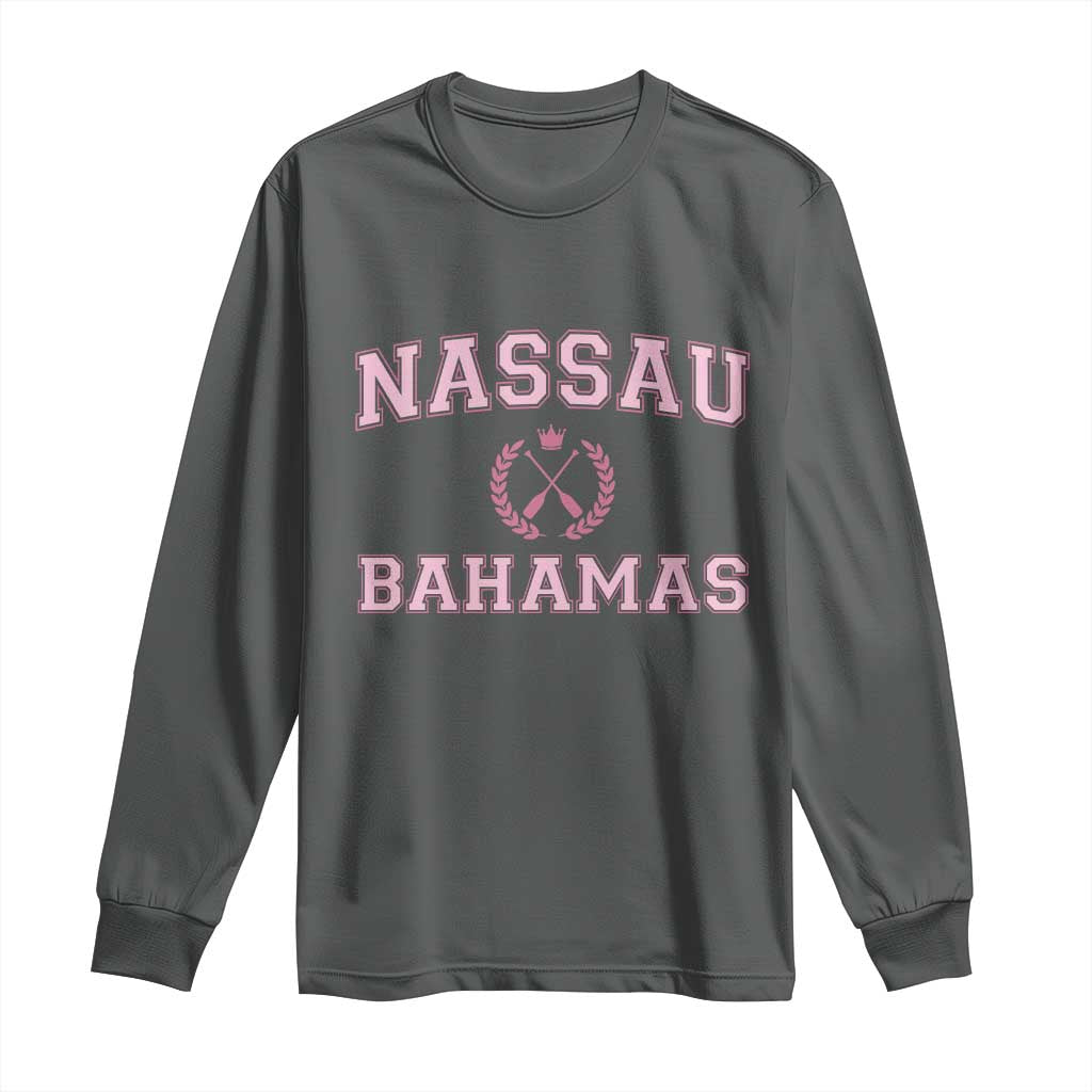 Nassau Souvenir Long Sleeve Shirt Bahamas Rowing Summer Vacation Girls Trip TS10 Dark Heather Print Your Wear