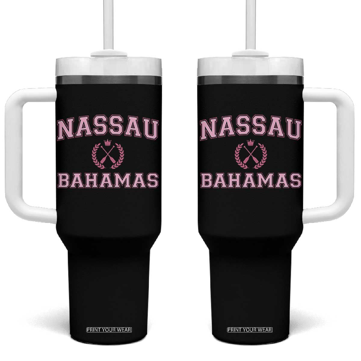 Nassau Souvenir Tumbler With Handle Bahamas Rowing Summer Vacation Girls Trip TS10 One Size: 40 oz Black Print Your Wear