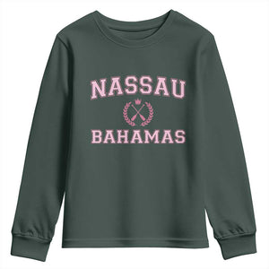 Nassau Souvenir Youth Sweatshirt Bahamas Rowing Summer Vacation Girls Trip TS10 Dark Forest Green Print Your Wear