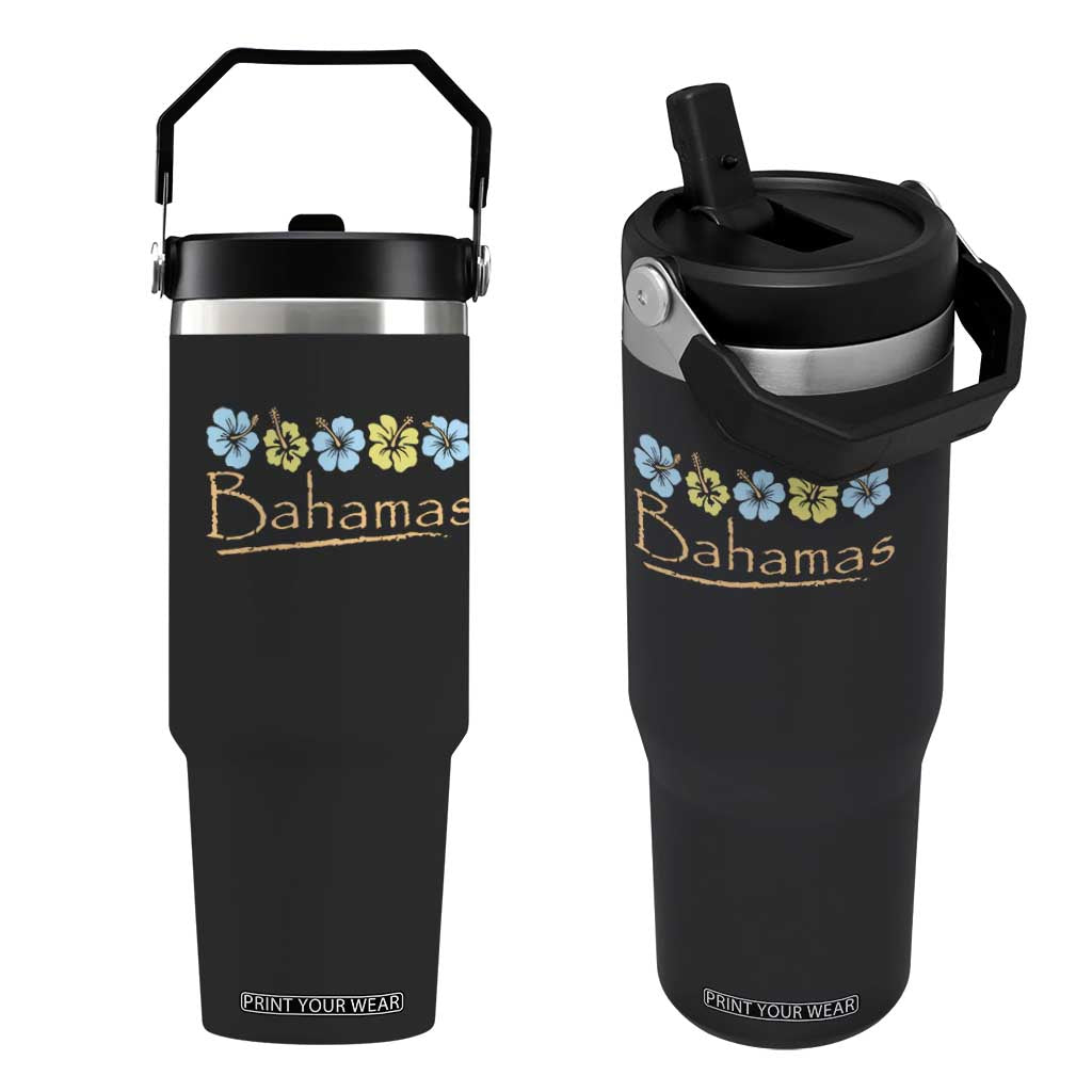 Bahamas Flip Straw Tumbler Hibiscus Flower Summer Beachy Vacation TS10 One Size: 30 oz Black Print Your Wear