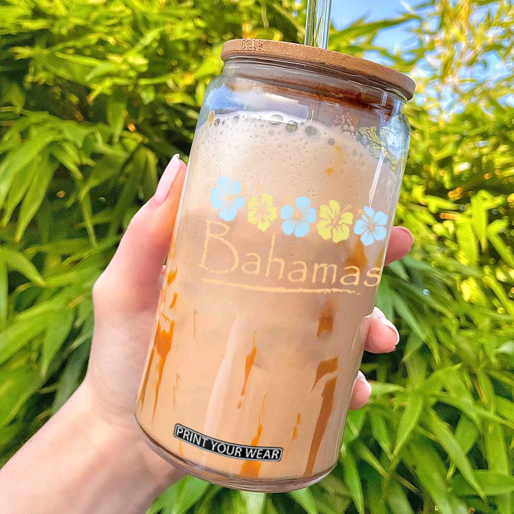 Bahamas Glass Can Hibiscus Flower Summer Beachy Vacation TS10 Black Print Your Wear