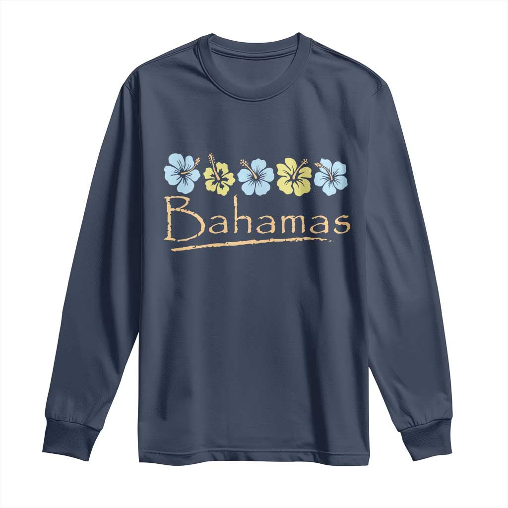 Bahamas Long Sleeve Shirt Hibiscus Flower Summer Beachy Vacation TS10 Navy Print Your Wear