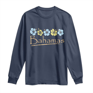 Bahamas Long Sleeve Shirt Hibiscus Flower Summer Beachy Vacation TS10 Navy Print Your Wear