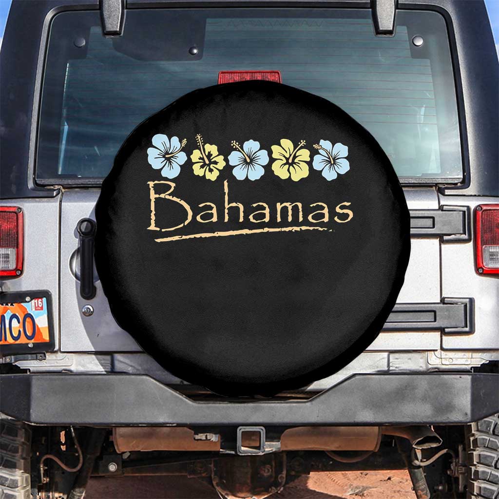 Bahamas Spare Tire Cover Hibiscus Flower Summer Beachy Vacation TS10 No hole Black Print Your Wear