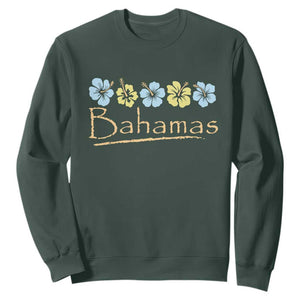 Bahamas Sweatshirt Hibiscus Flower Summer Beachy Vacation TS10 Dark Forest Green Print Your Wear