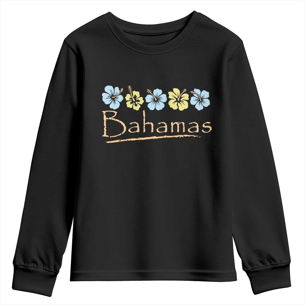 Bahamas Youth Sweatshirt Hibiscus Flower Summer Beachy Vacation TS10 Black Print Your Wear