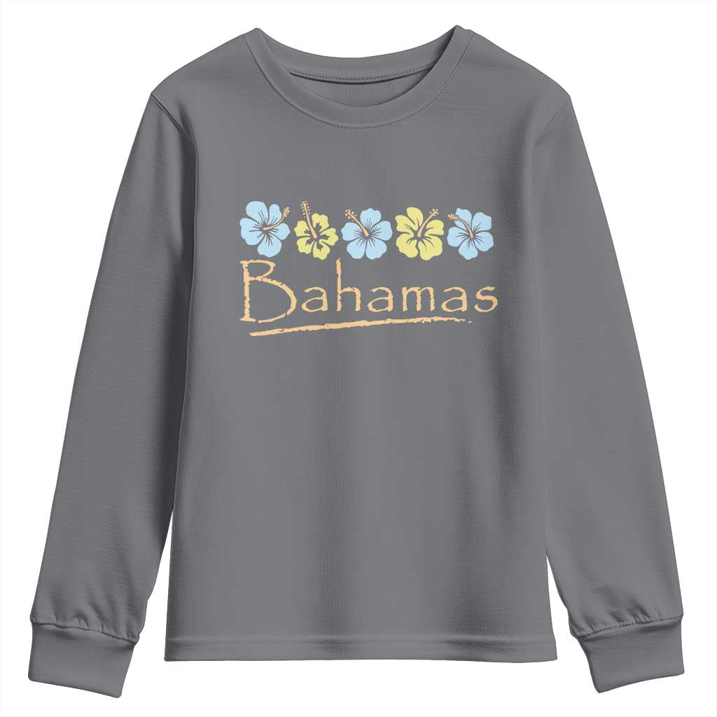 Bahamas Youth Sweatshirt Hibiscus Flower Summer Beachy Vacation TS10 Charcoal Print Your Wear