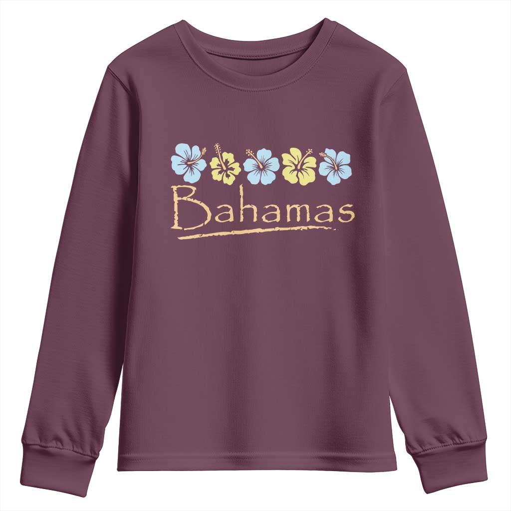 Bahamas Youth Sweatshirt Hibiscus Flower Summer Beachy Vacation TS10 Maroon Print Your Wear