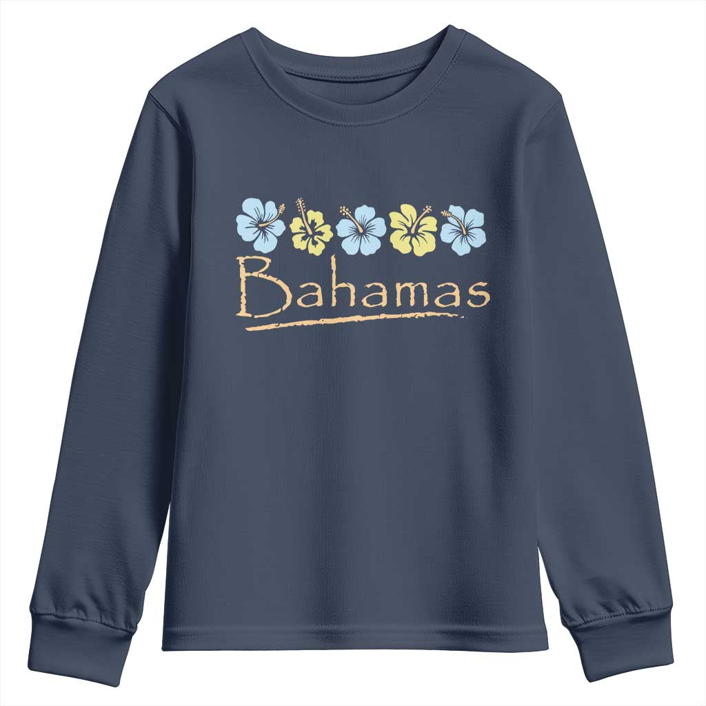 Bahamas Youth Sweatshirt Hibiscus Flower Summer Beachy Vacation TS10 Navy Print Your Wear