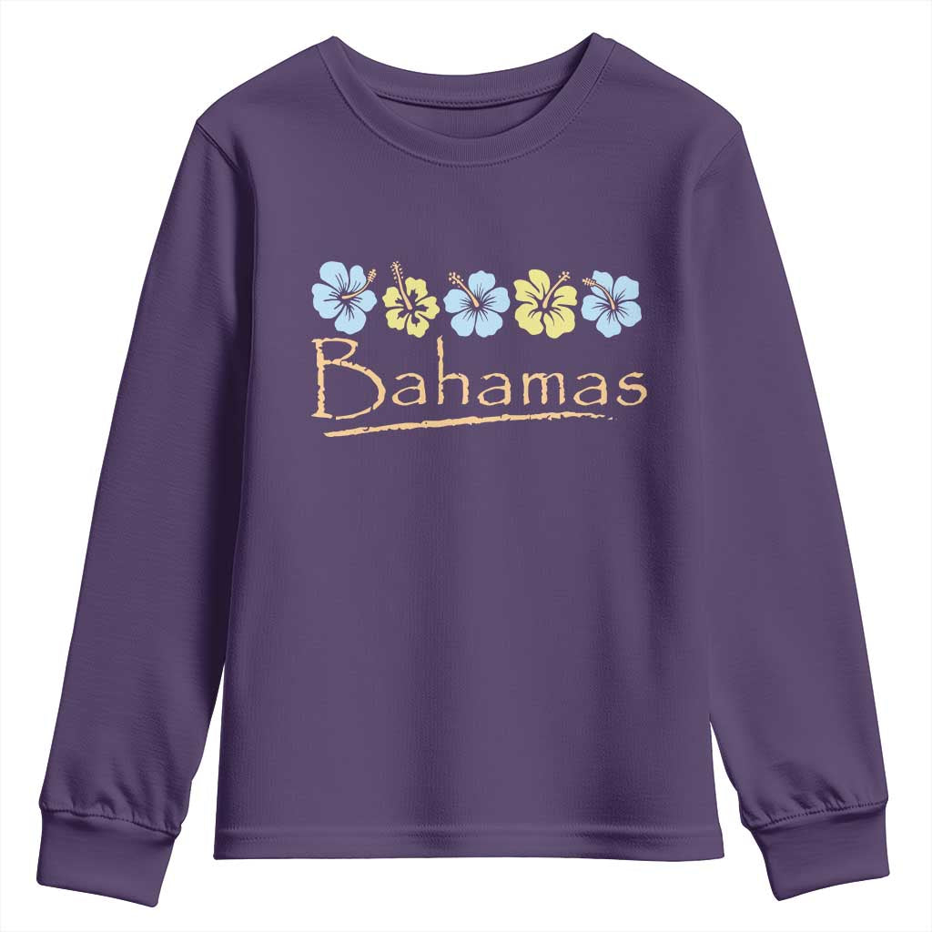 Bahamas Youth Sweatshirt Hibiscus Flower Summer Beachy Vacation TS10 Purple Print Your Wear