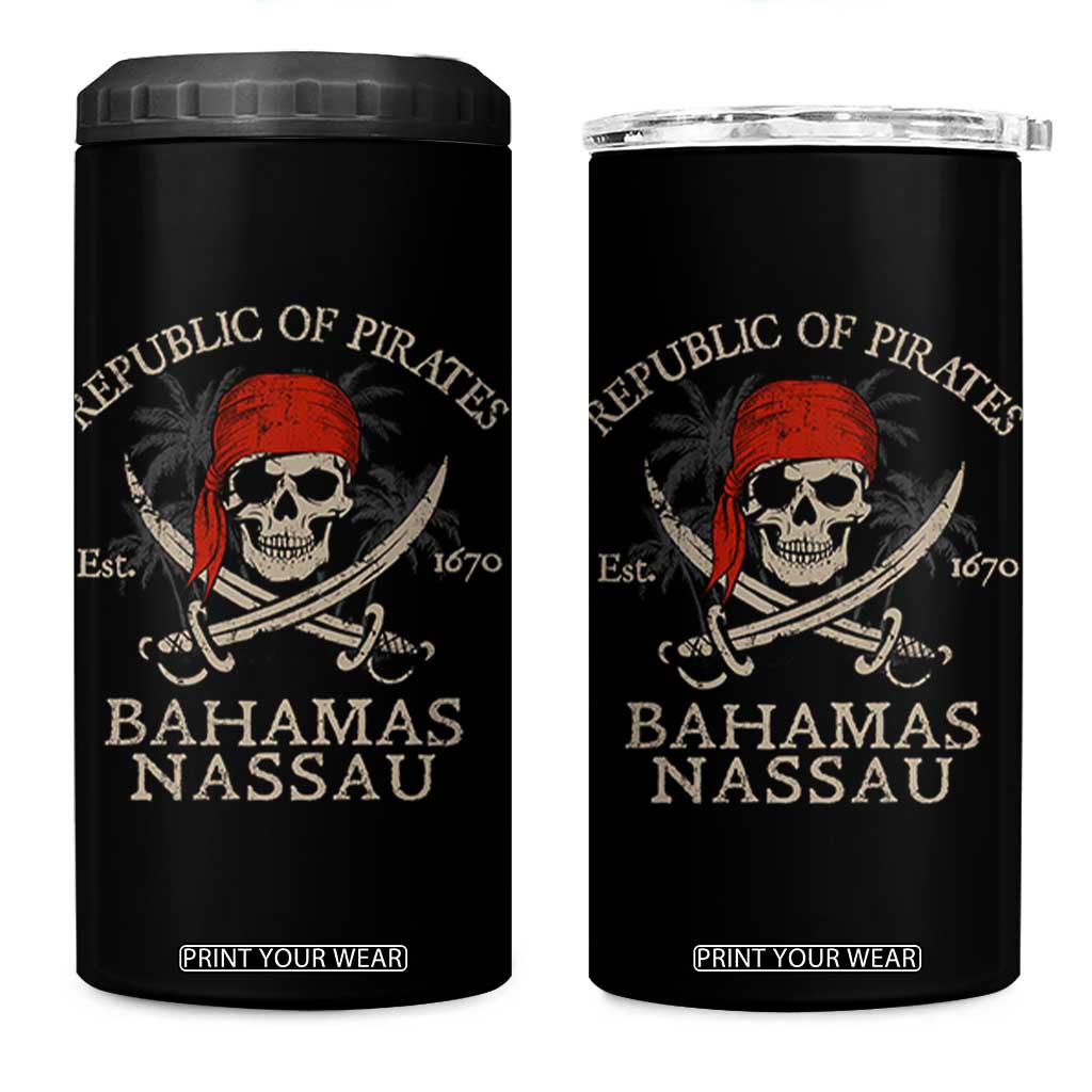 Republic Of Pirates Nassau Bahamas 4 in 1 Can Cooler Tumbler Vintage Caribbean Summer Vacation TS10 One Size: 16 oz Black Print Your Wear