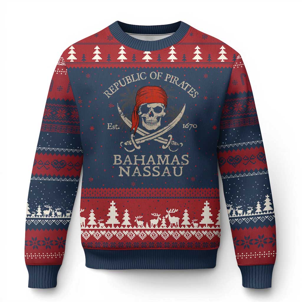 Republic Of Pirates Nassau Bahamas Ugly Christmas Sweater Vintage Caribbean Summer Vacation TS10 Navy Red Print Your Wear