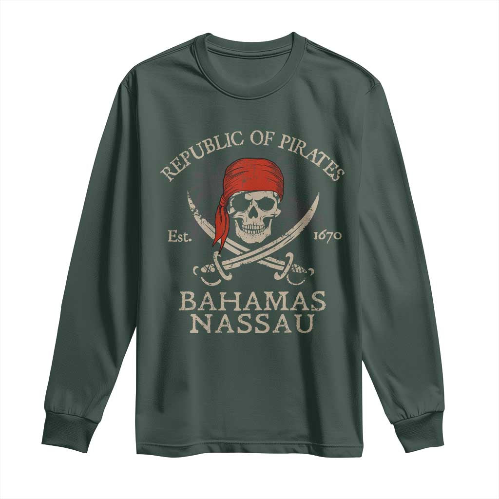 Republic Of Pirates Nassau Bahamas Long Sleeve Shirt Vintage Caribbean Summer Vacation TS10 Dark Forest Green Print Your Wear