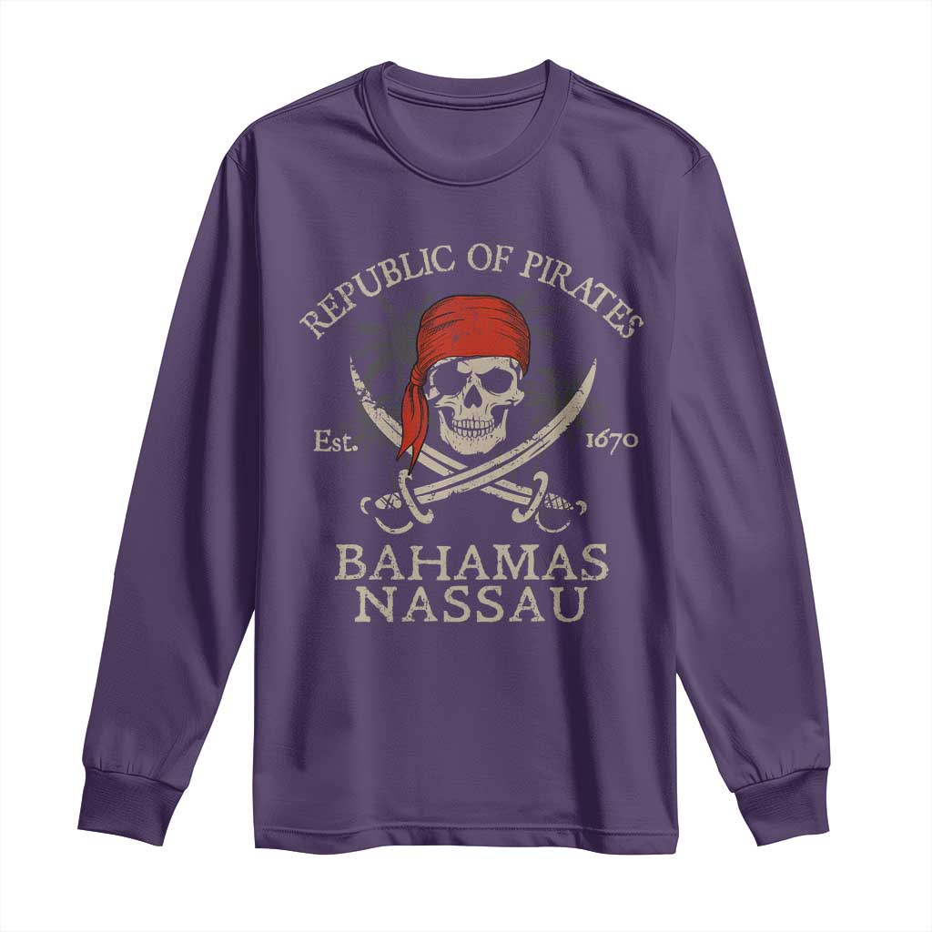 Republic Of Pirates Nassau Bahamas Long Sleeve Shirt Vintage Caribbean Summer Vacation TS10 Purple Print Your Wear