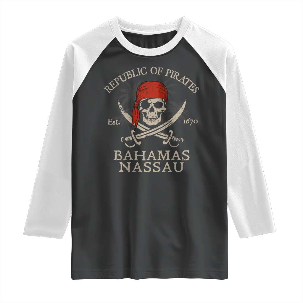 Republic Of Pirates Nassau Bahamas Raglan Shirt Vintage Caribbean Summer Vacation TS10 Black White Print Your Wear