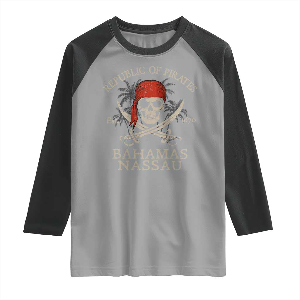 Republic Of Pirates Nassau Bahamas Raglan Shirt Vintage Caribbean Summer Vacation TS10 Sport Gray Black Print Your Wear