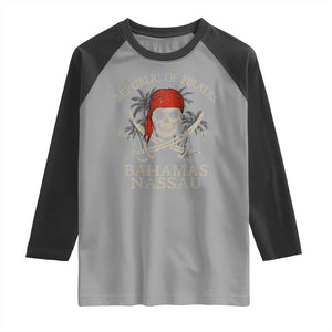 Republic Of Pirates Nassau Bahamas Raglan Shirt Vintage Caribbean Summer Vacation TS10 Sport Gray Black Print Your Wear