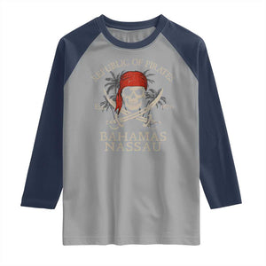 Republic Of Pirates Nassau Bahamas Raglan Shirt Vintage Caribbean Summer Vacation TS10 Sport Gray Navy Print Your Wear
