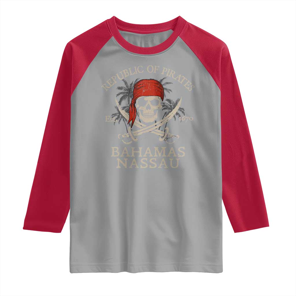 Republic Of Pirates Nassau Bahamas Raglan Shirt Vintage Caribbean Summer Vacation TS10 Sport Gray Red Print Your Wear