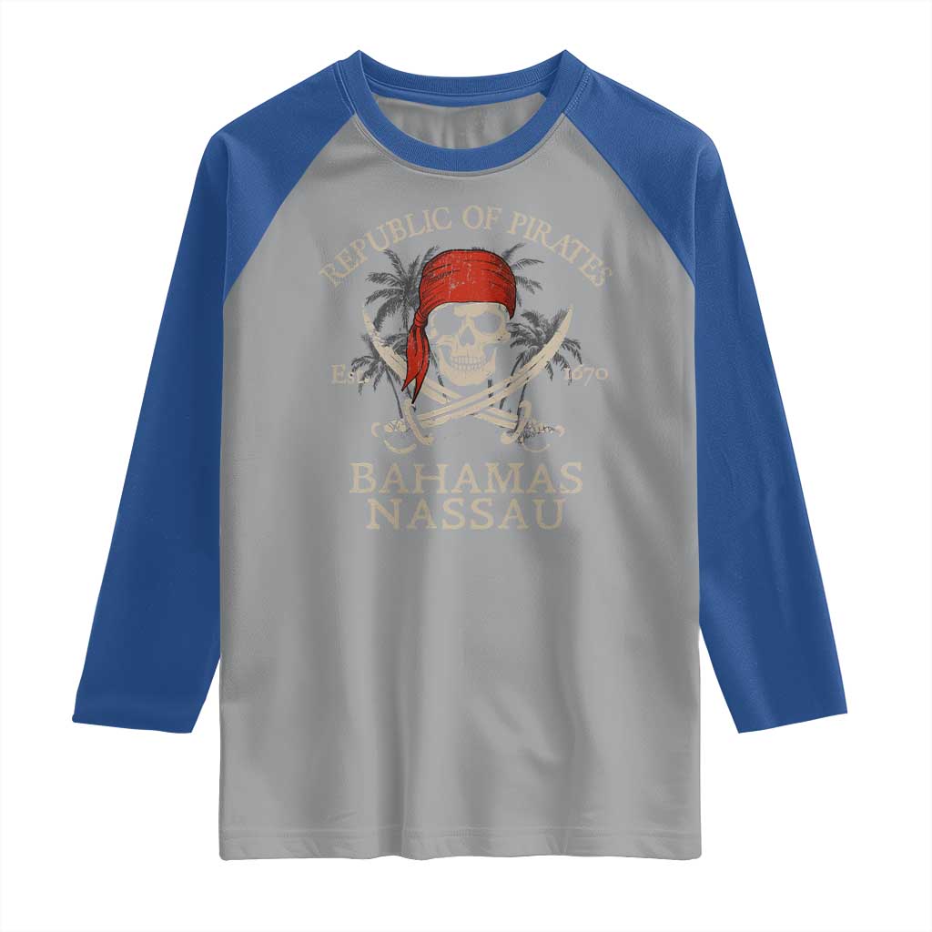 Republic Of Pirates Nassau Bahamas Raglan Shirt Vintage Caribbean Summer Vacation TS10 Sport Gray Royal Print Your Wear
