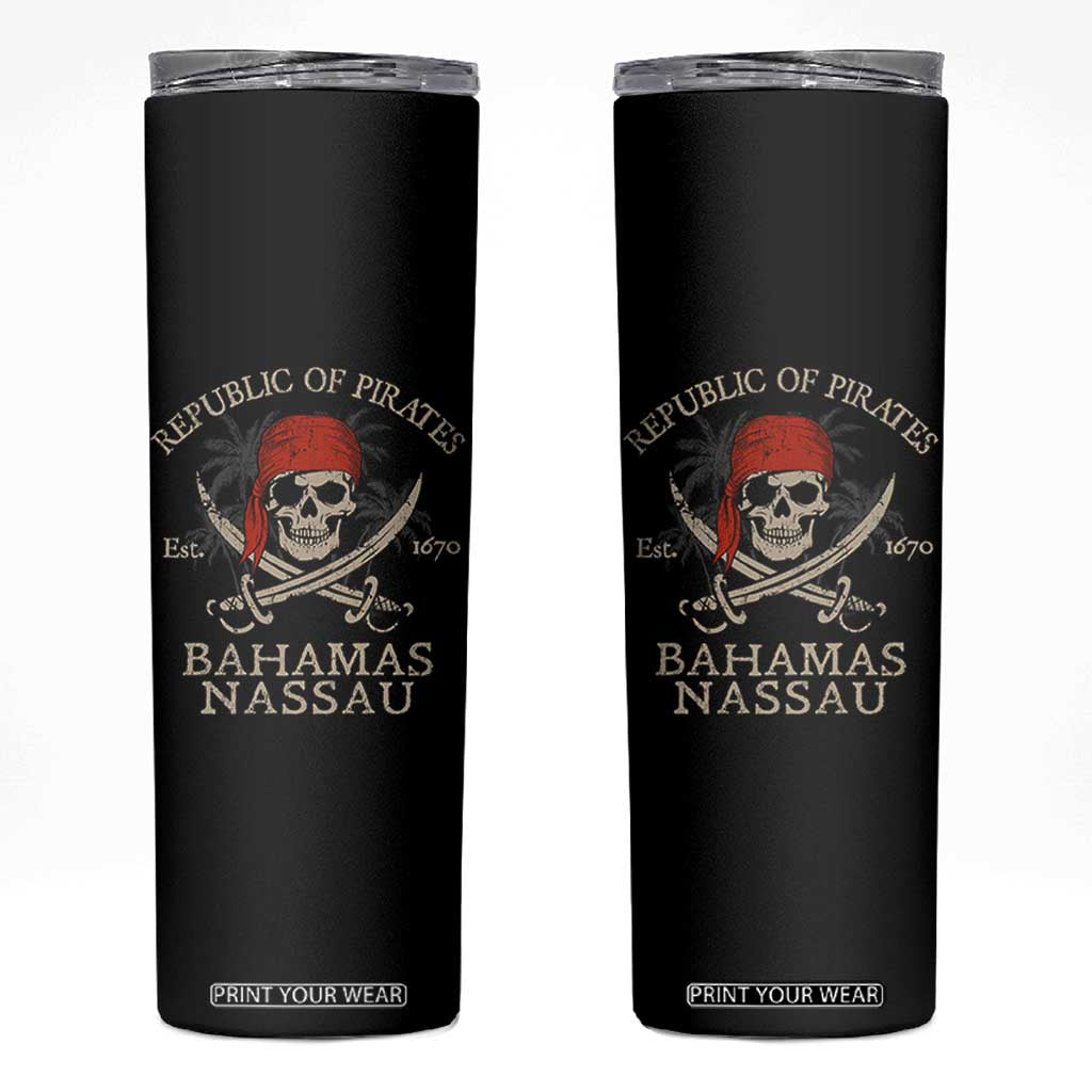 Republic Of Pirates Nassau Bahamas Skinny Tumbler Vintage Caribbean Summer Vacation TS10 Black Print Your Wear
