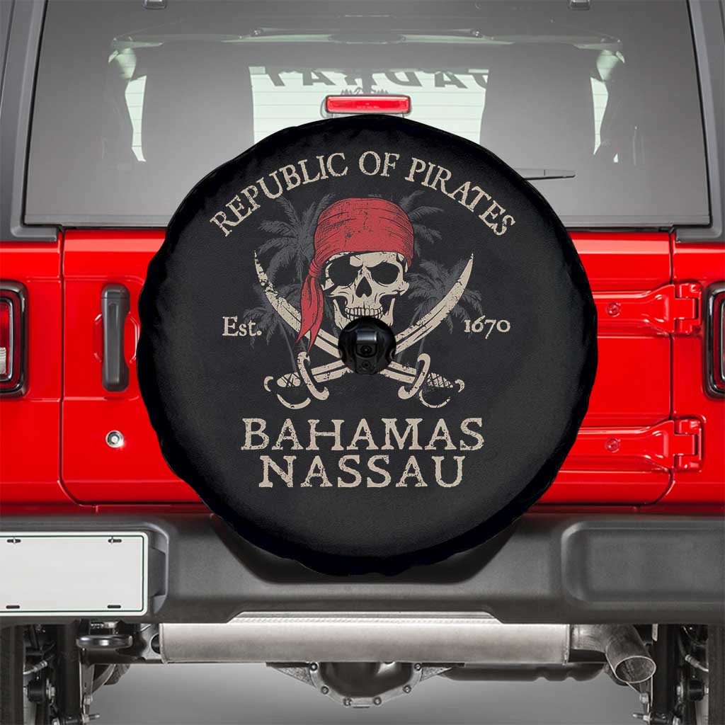 Republic Of Pirates Nassau Bahamas Spare Tire Cover Vintage Caribbean Summer Vacation TS10 Black Print Your Wear
