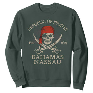 Republic Of Pirates Nassau Bahamas Sweatshirt Vintage Caribbean Summer Vacation TS10 Dark Forest Green Print Your Wear