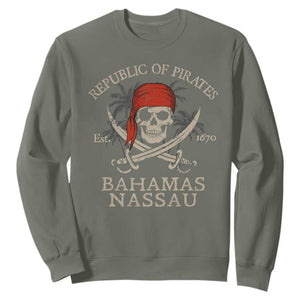 Republic Of Pirates Nassau Bahamas Sweatshirt Vintage Caribbean Summer Vacation TS10 Military Green Print Your Wear